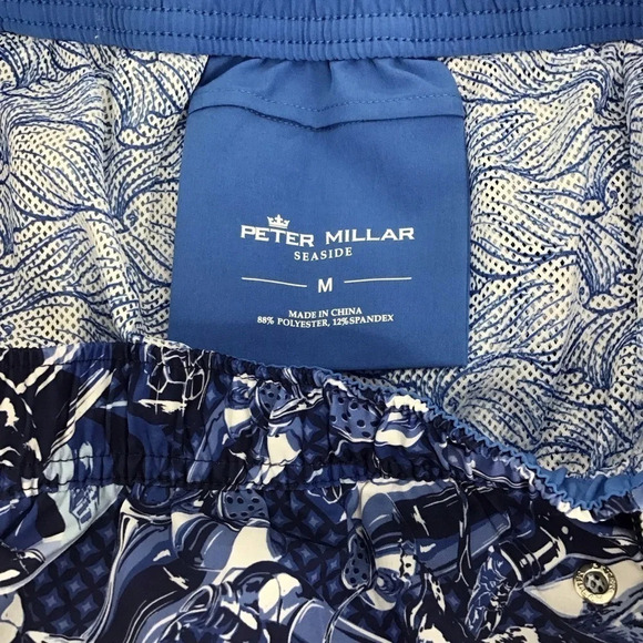 Peter Millar Men’s NWOT Seaside Swim Trunks Lined Blue Cocktails Size M - Picture 10 of 10